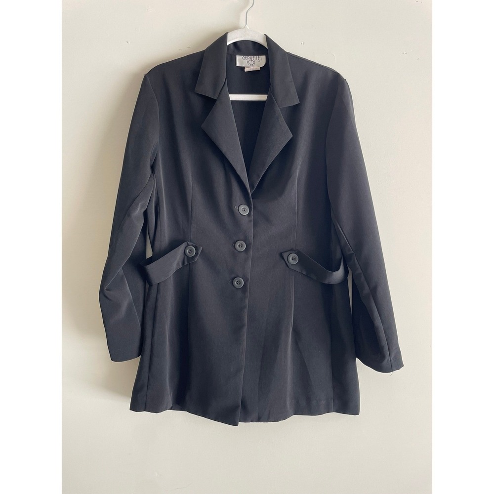 American Vintage Cervelle Women Black Blazer‎ Button Front Side Tabs Jacket S/M
